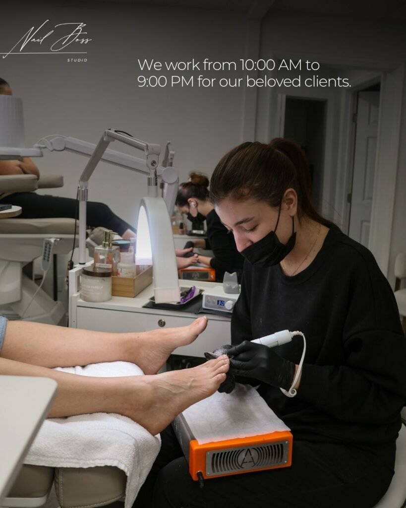 Professional tampa smart pedicure performed with dry technique at Nail Boss Studio in Tampa