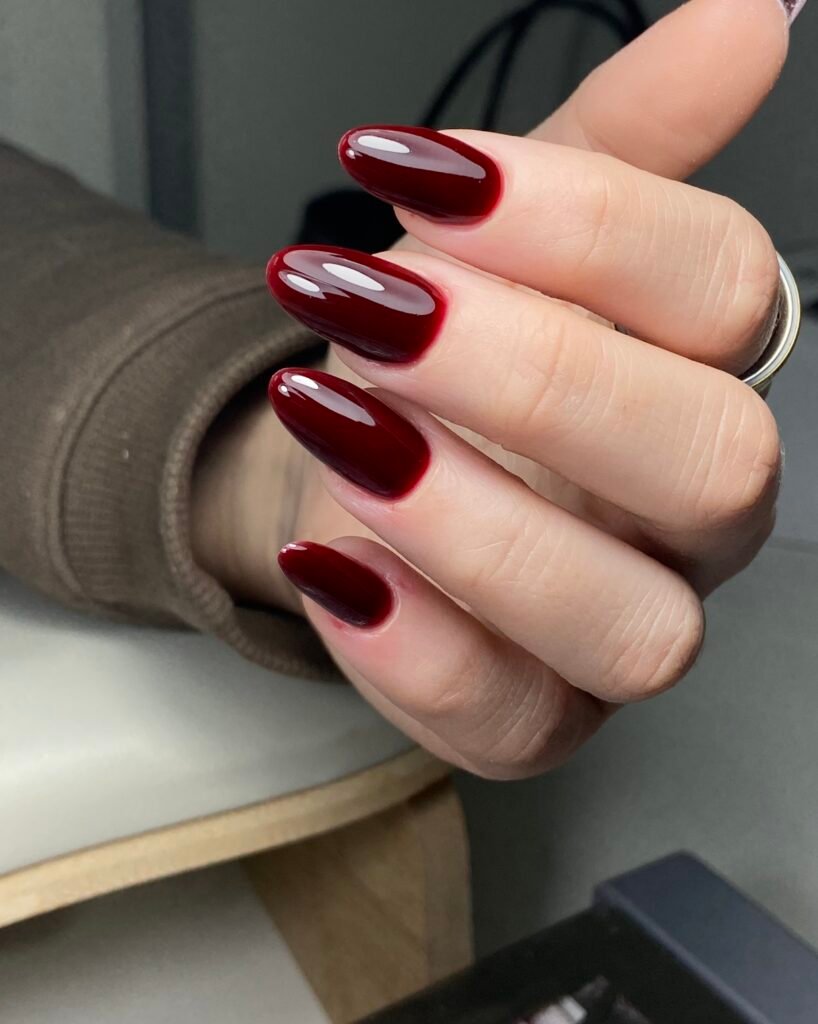 Russian Manicure Tampa with deep red gel polish and precision dry cuticle technique at Nail Boss Studio