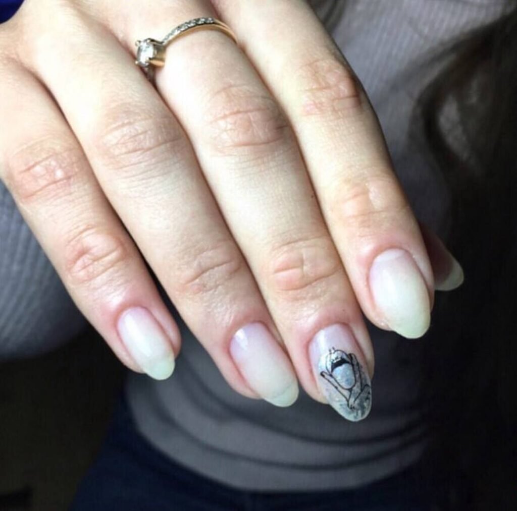 Soft milky almond nails created with builder gel tampa at Nail Boss Studio in Tampa, Florida.