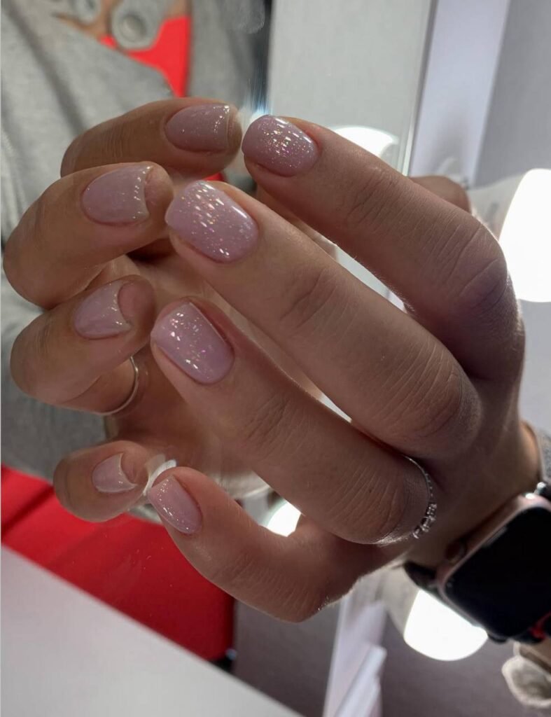 Hard gel russian manicure with black accents and neutral base in Tampa, Florida.