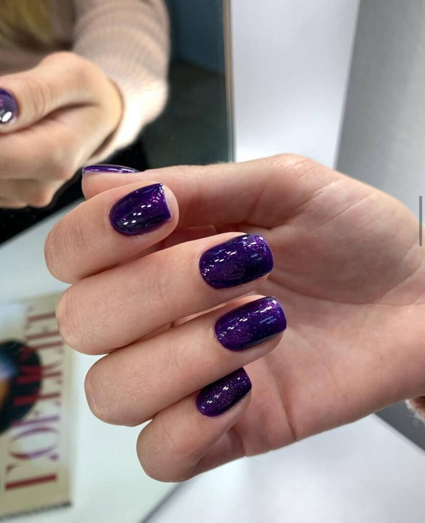 Clean glossy purple russian manicure on natural nails in Tampa Florida