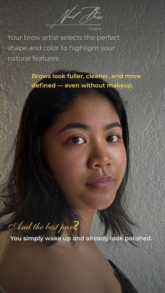 Natural soft brow result after brow tint tampa service at Nail Boss Studio Tampa Florida