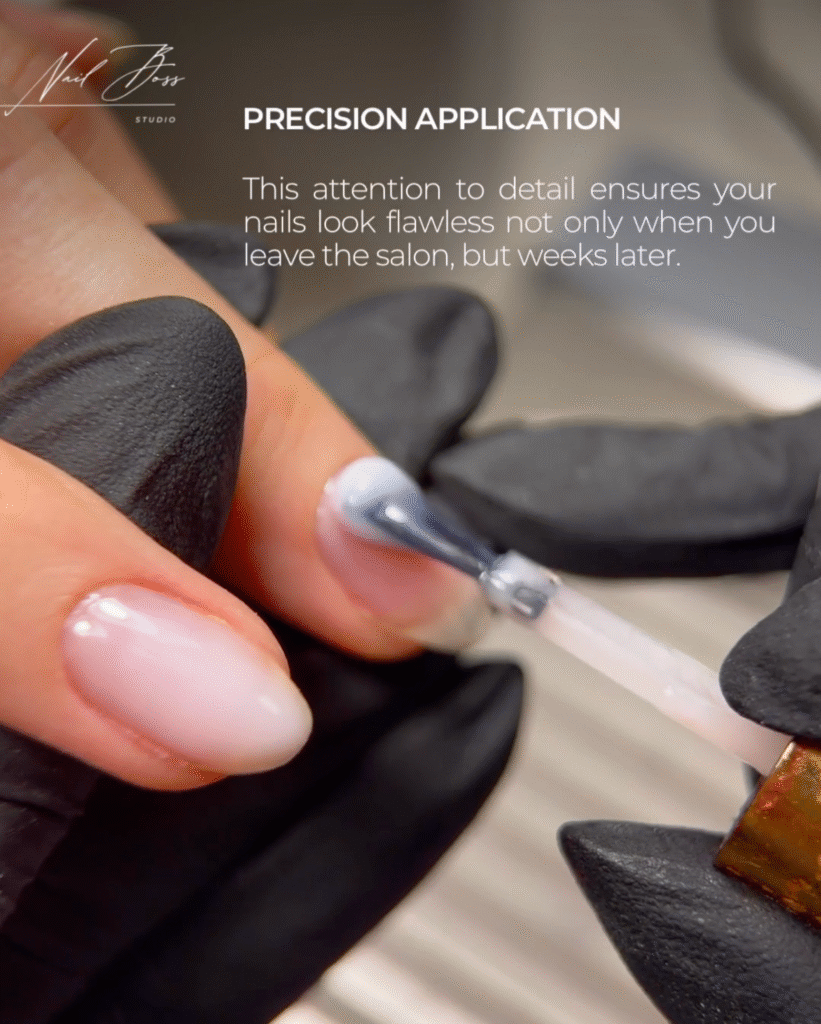 Close-up of builder gel manicure Tampa with precision application at Nail Boss Studio in Tampa