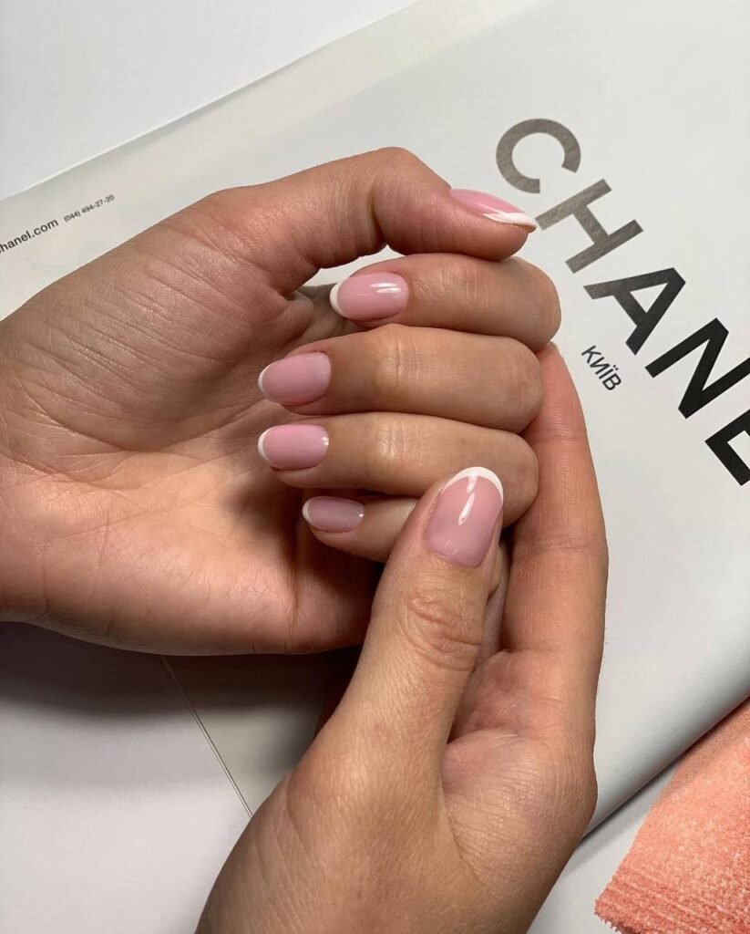 Elegant pink tampa russian nails manicure with glossy finish in Tampa Florida