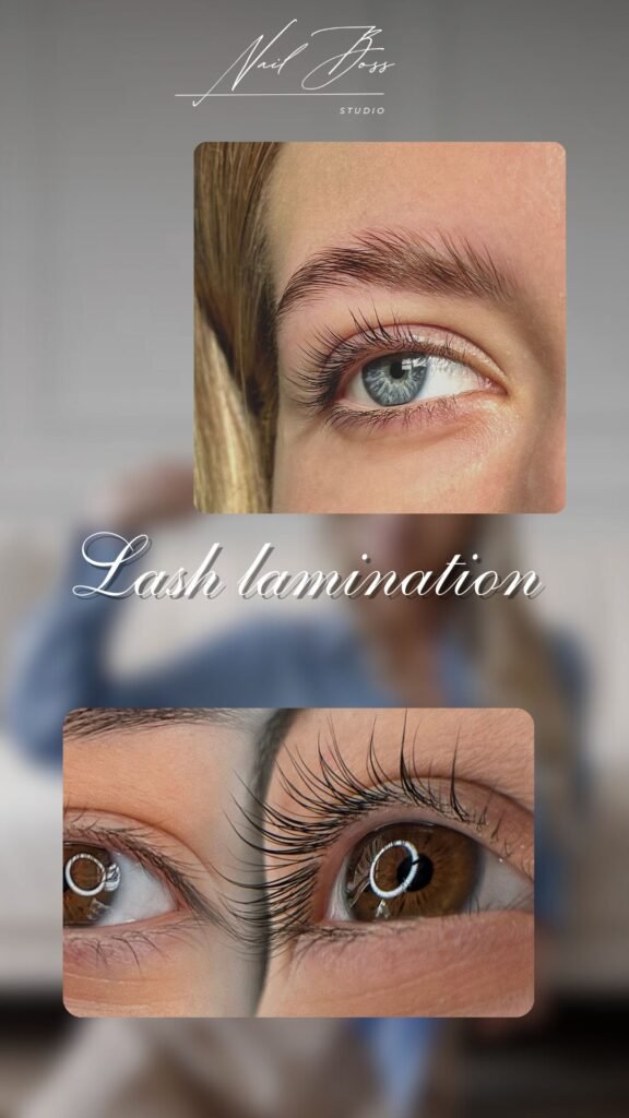 close-up natural lash lamination result showing lifted lashes and bright eyes in Tampa Florida