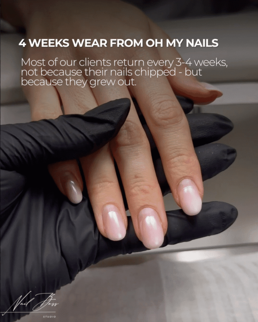 Soft natural nails after 4 weeks showing russian manicures near me results in Tampa Florida with clean grow out