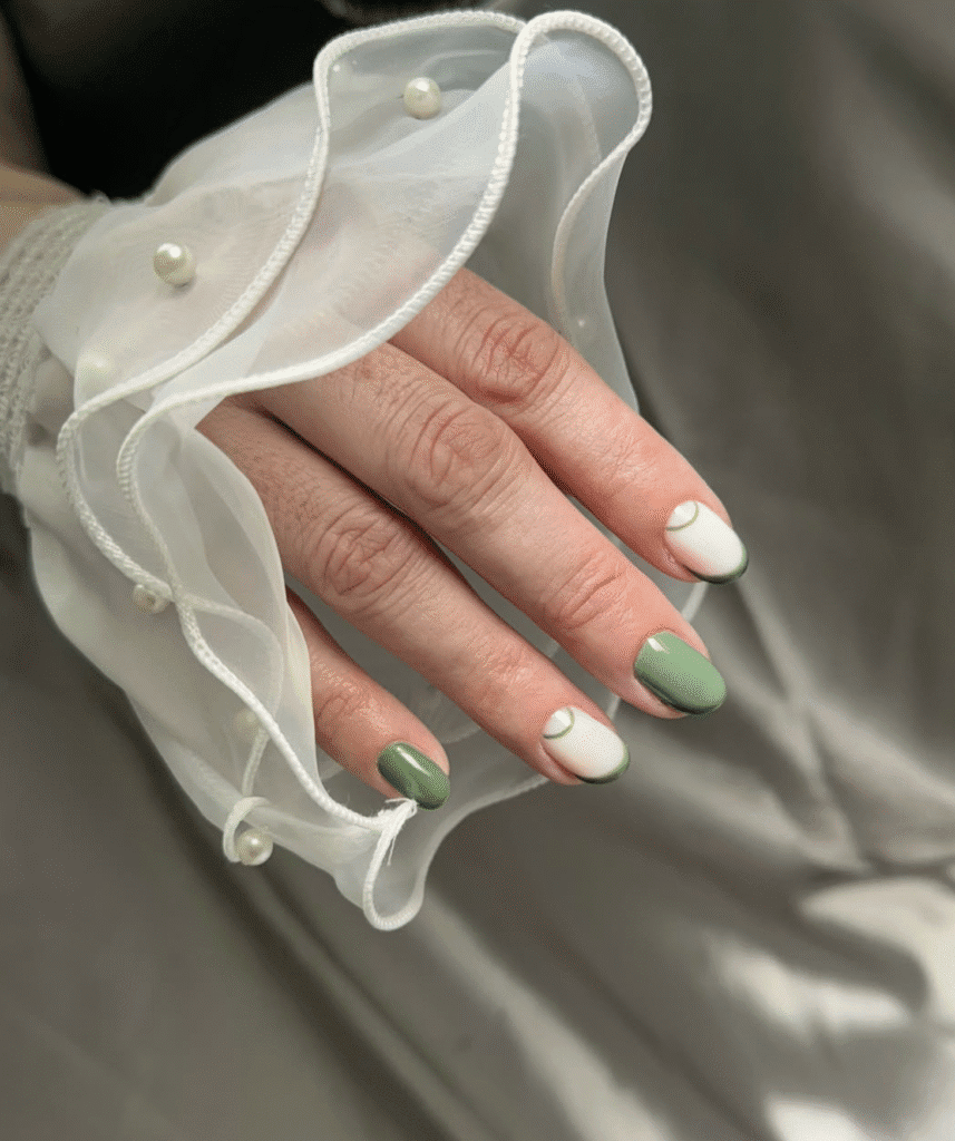 Soft green minimalist nails with builder gel manicure Tampa style at Nail Boss Studio in Tampa Florida