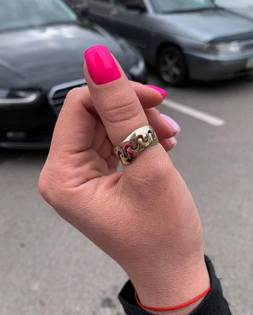 Bright pink russian manicure Tampa on short square nails with glossy finish in Tampa Florida