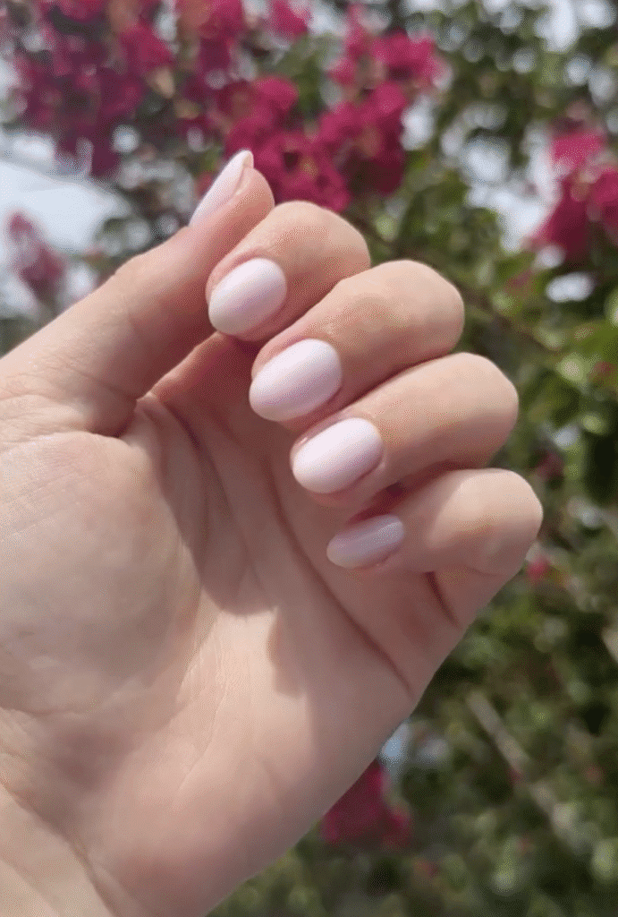 Soft natural pink nails with russian manicures near me style in Tampa Florida outdoors