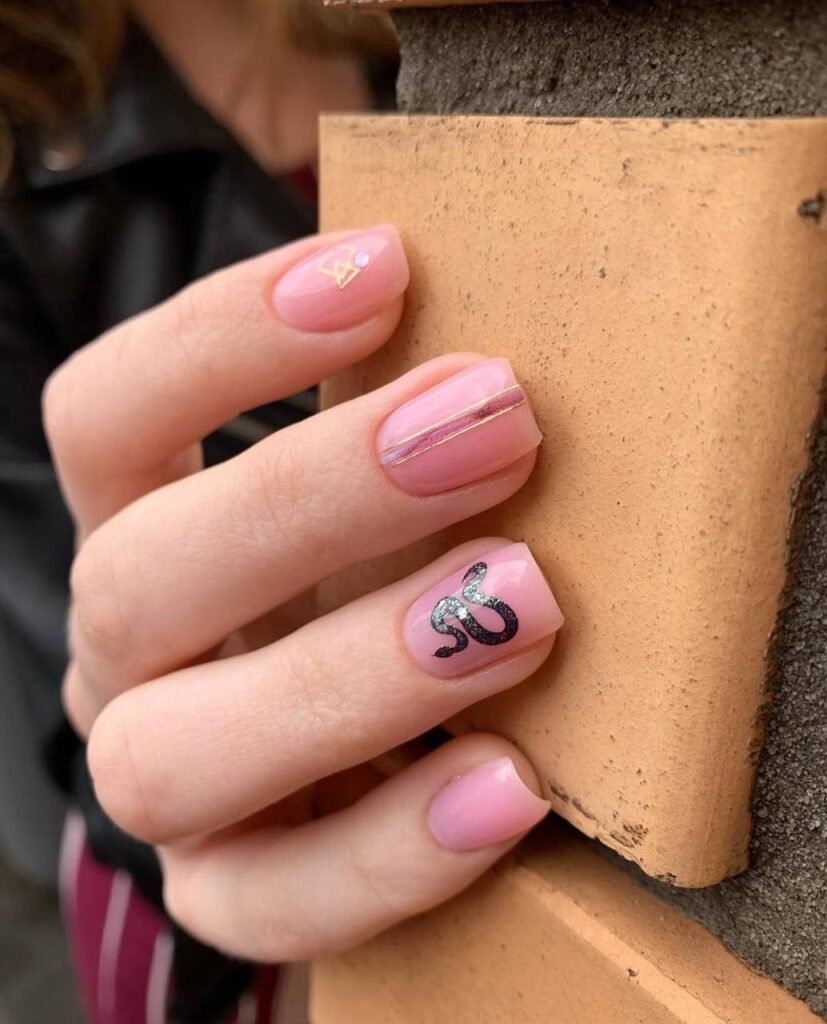 Soft pink natural nails with minimal design created with russian manicures near me in Tampa Florida