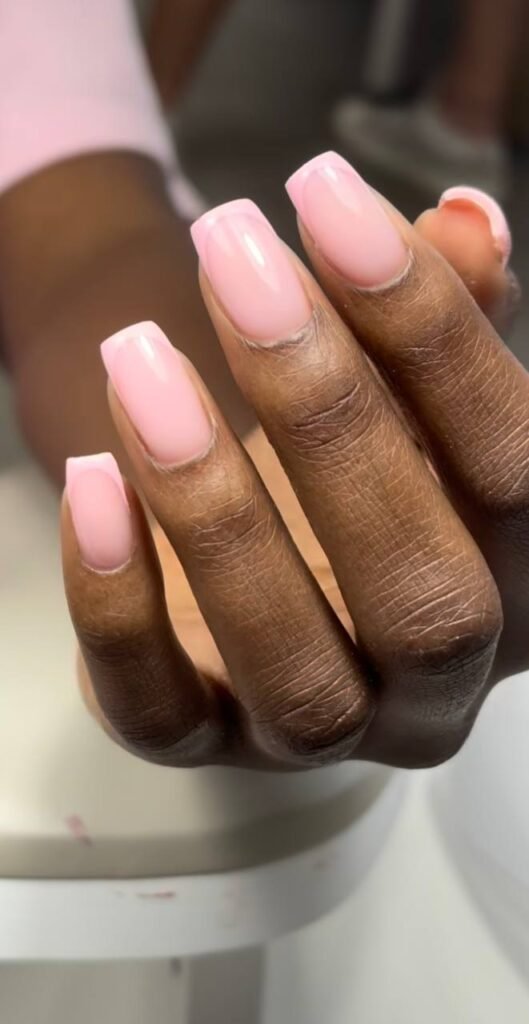 Elegant nude manicure at a russian nail salon in Tampa, Florida by Nail Boss Studio Tampa.