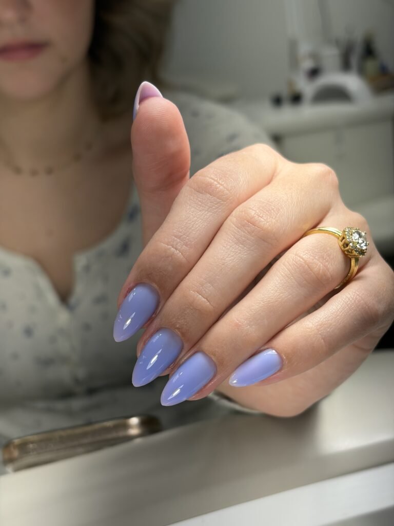 Soft lavender almond nails with builder gel Tampa at Nail Boss Studio Tampa, Florida.