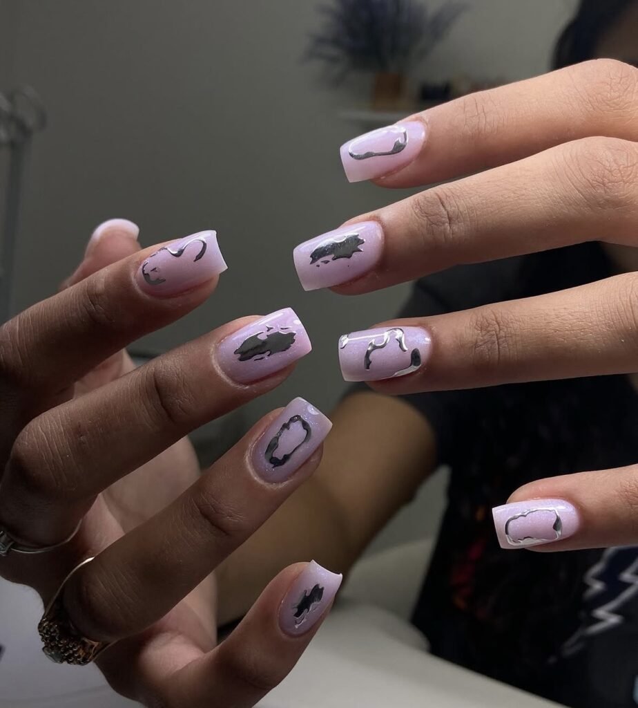 Lavender chrome nails with builder gel manicure near me design at Nail Boss Studio Tampa, Florida.