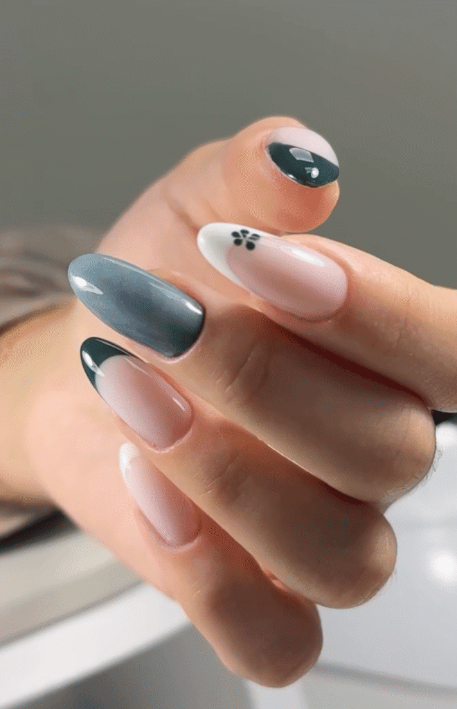 Elegant almond nails featuring builder gel manicure Tampa with minimalist French details at Nail Boss Studio in Tampa, Florida.