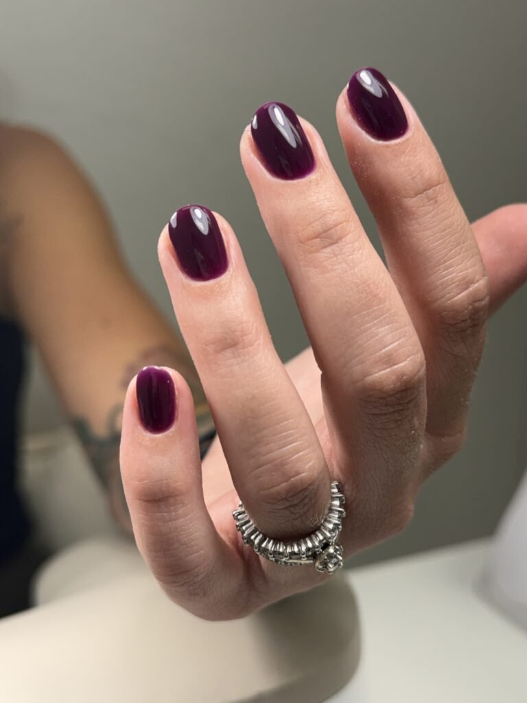 Deep burgundy builder gel manicure at Nail Boss Studio in Tampa, Florida
