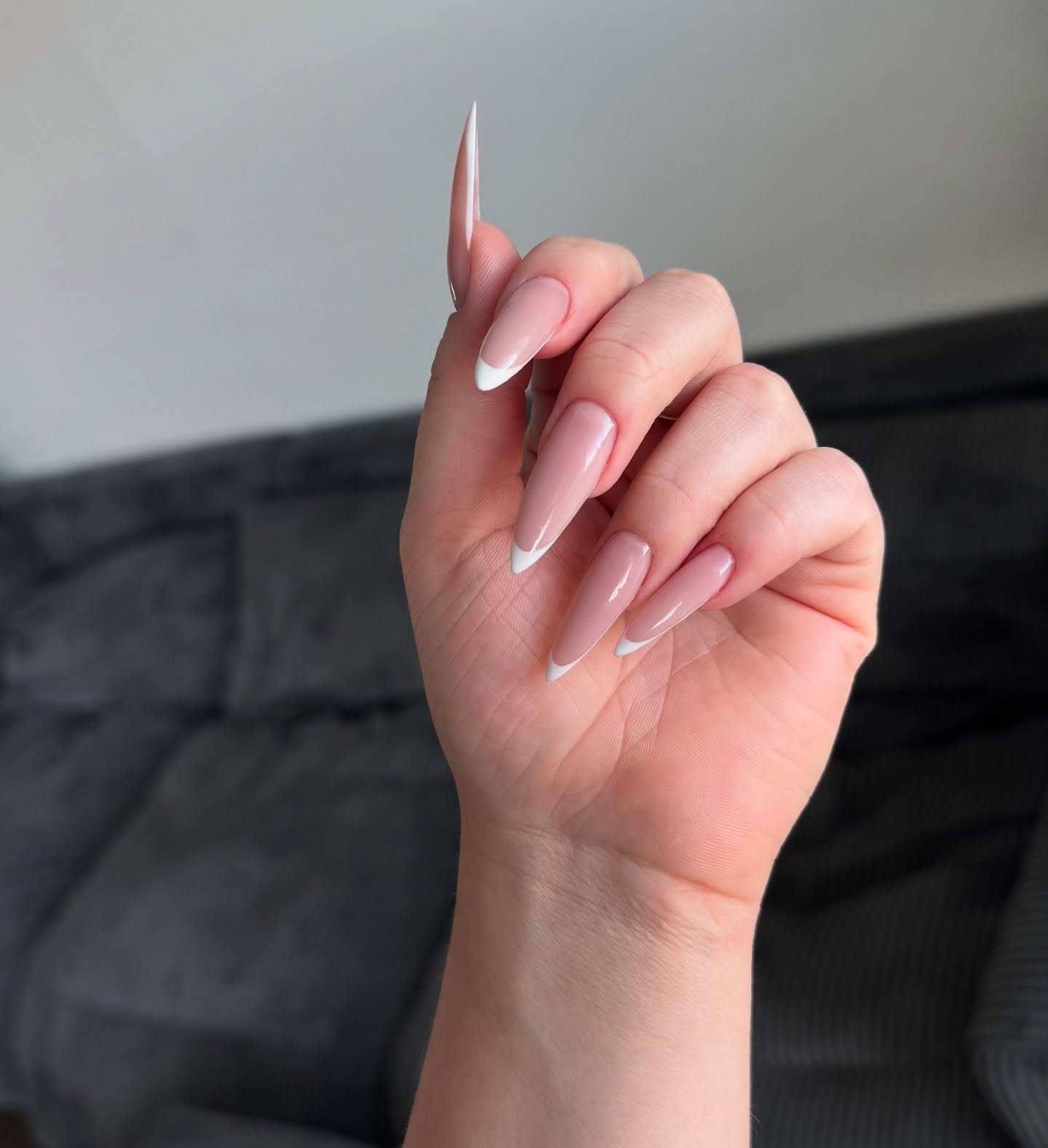 Close-up of black builder gel manicure finished at Nail Boss Studio Tampa