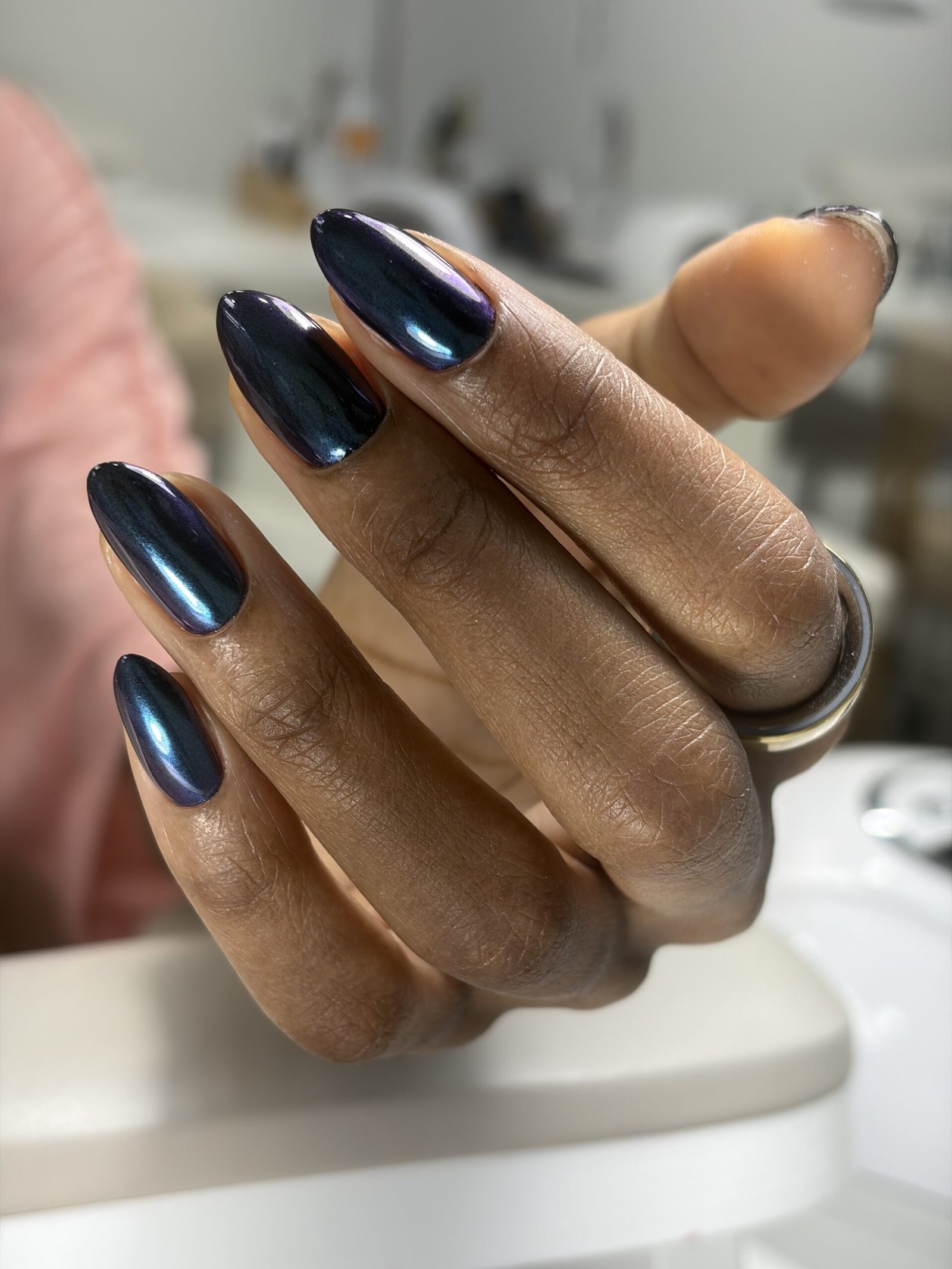 Close-up of taupe russian nail salon finished at Nail Boss Studio Tampa