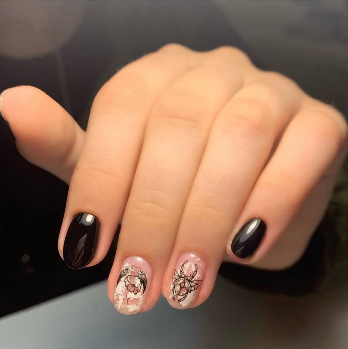 Close-up of champagne russian nails finished at Nail Boss Studio Tampa