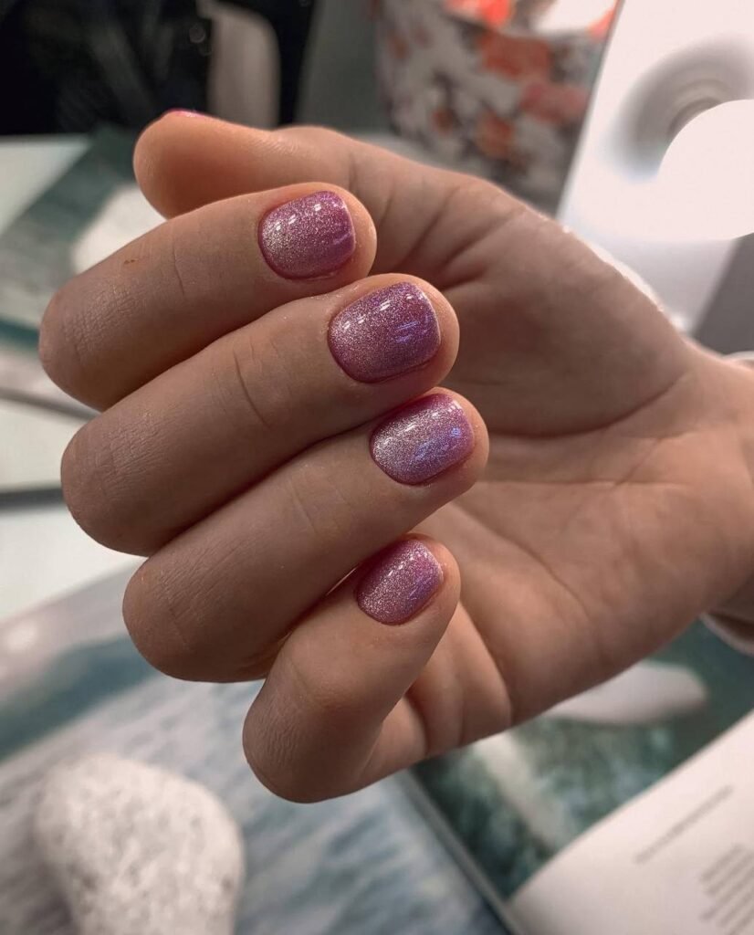 Soft pink shimmer nails with builder gel Tampa at Nail Boss Studio Tampa, Florida.
