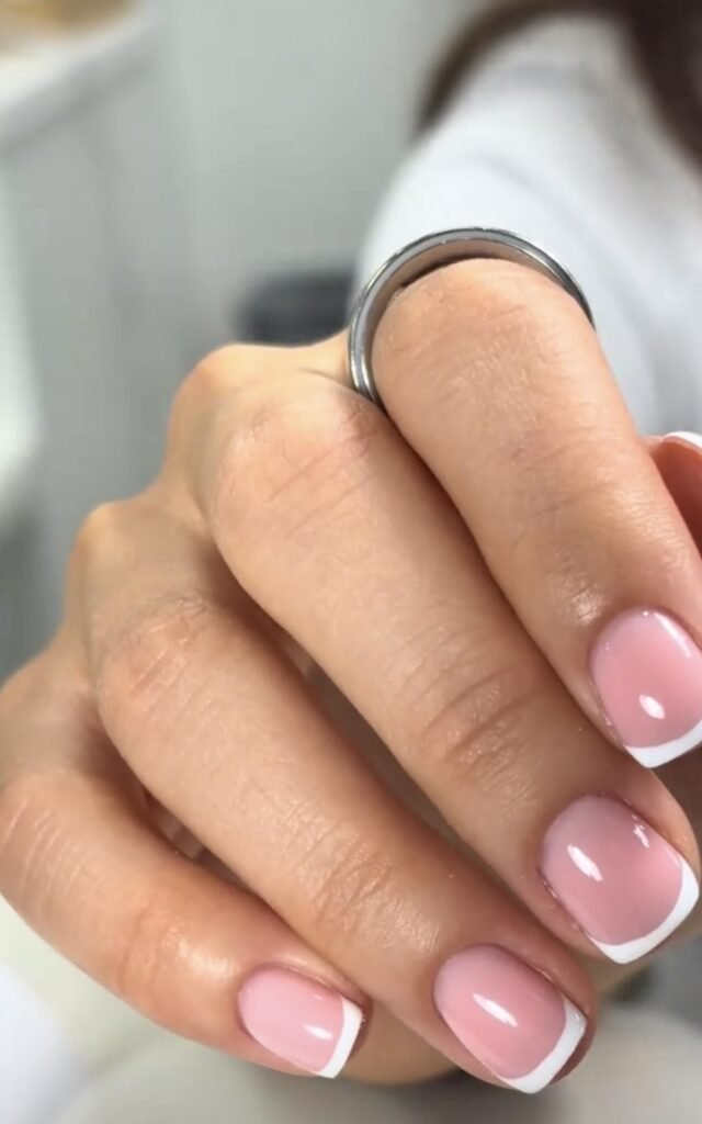 Elegant french nails with russian manicure tampa at Nail Boss Studio Tampa, Florida.