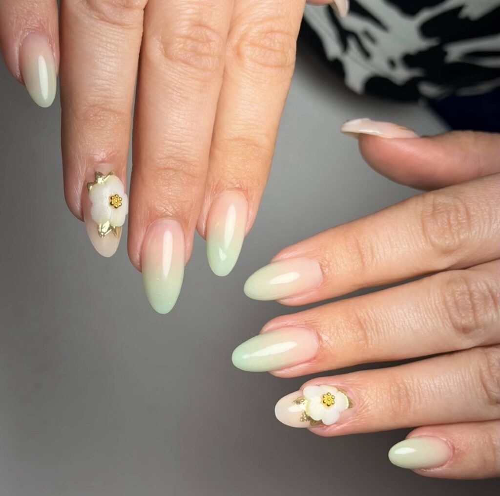 Elegant russian manicure with glossy nude nails at Nail Boss Studio Tampa, Florida.