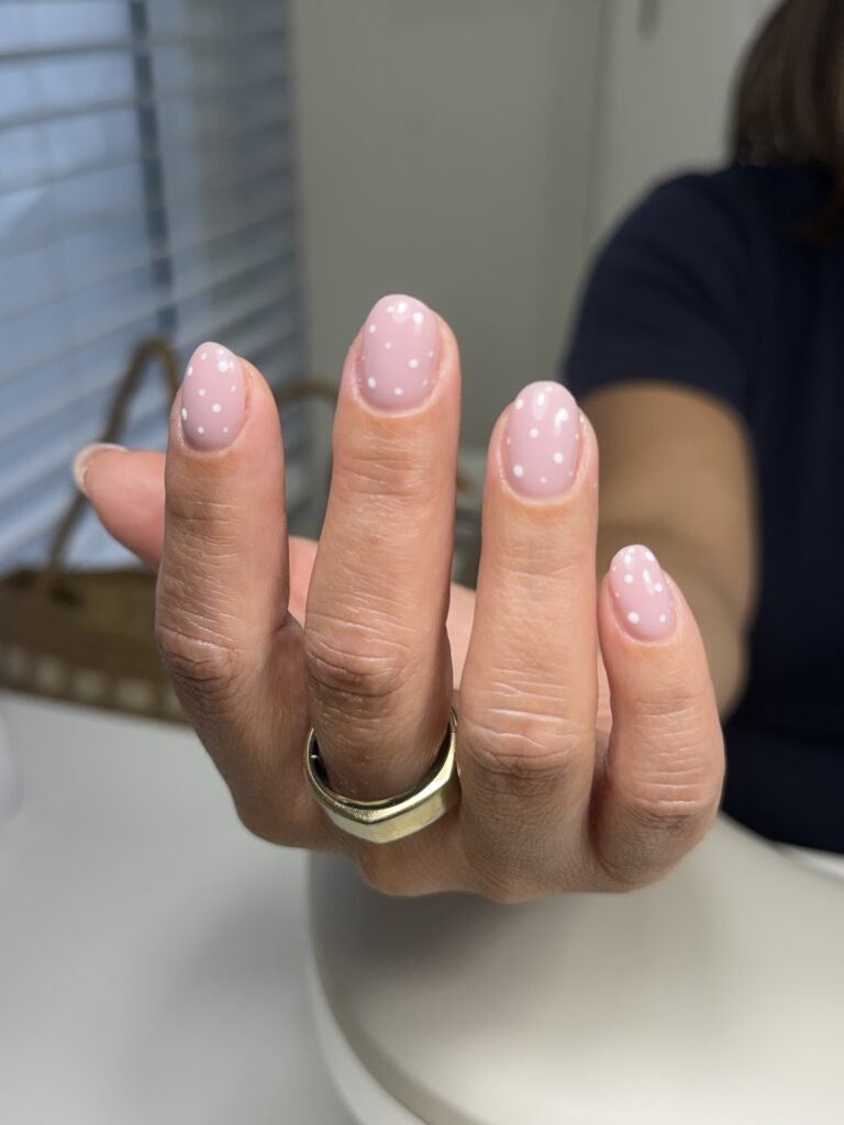 Close-up of taupe russian manicure salon finished at Nail Boss Studio Tampa