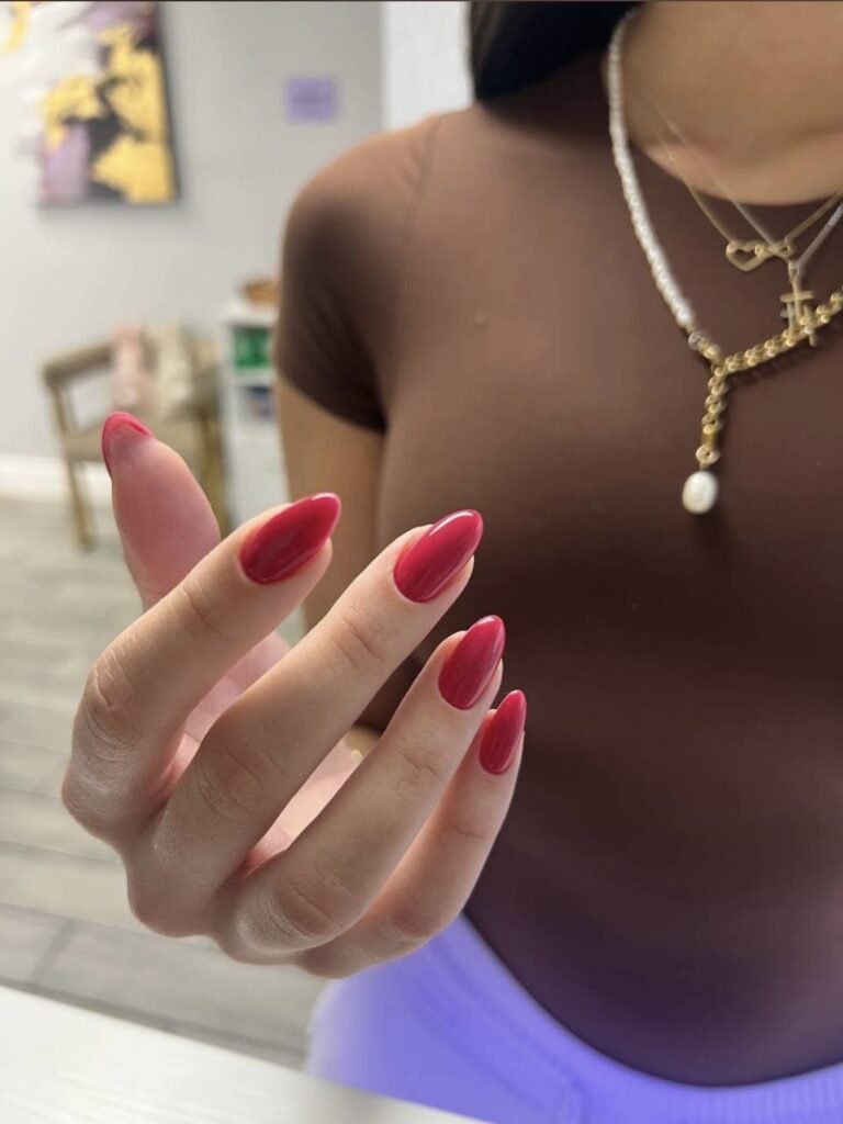 Close-up of black hard gel finished at Nail Boss Studio Tampa