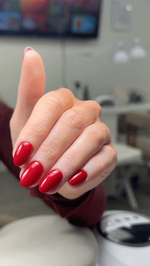 Close-up of nude russian nails tampa finished at Nail Boss Studio Tampa