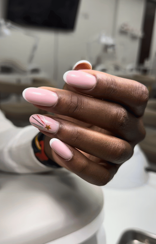 Close-up of taupe tampa russian nails finished at Nail Boss Studio Tampa